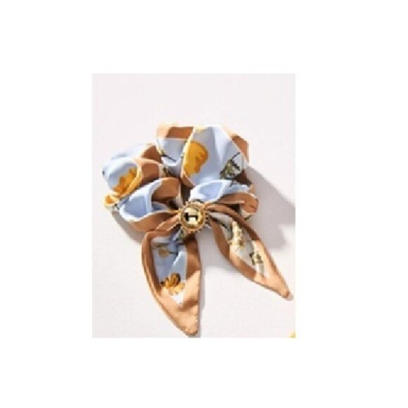ANTHROPOLOGIE Charmed Hair Scarf Scrunchie, Blue/Yellow/Tan Floral Print - Picture 9 of 9